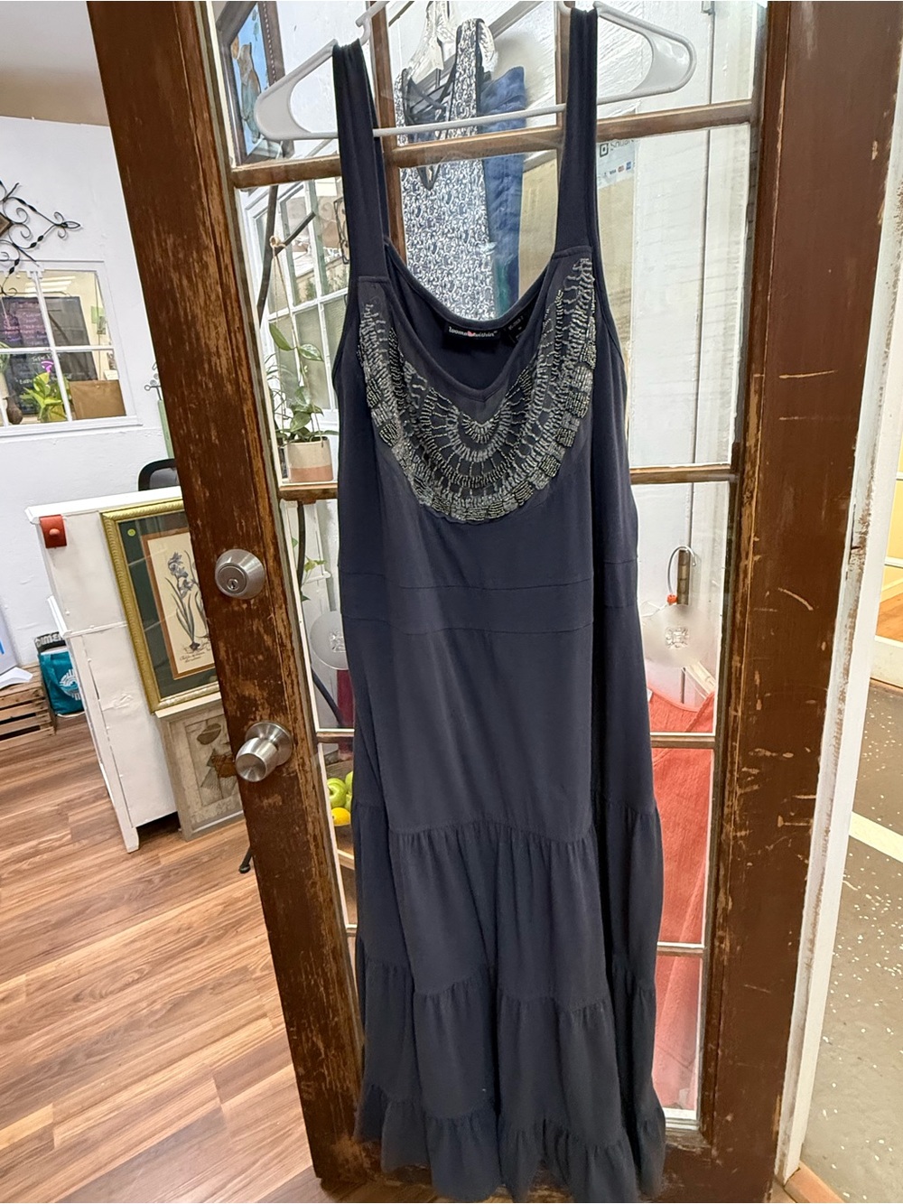 Woman Within Navy Sleeveless Beaded Midi Dress